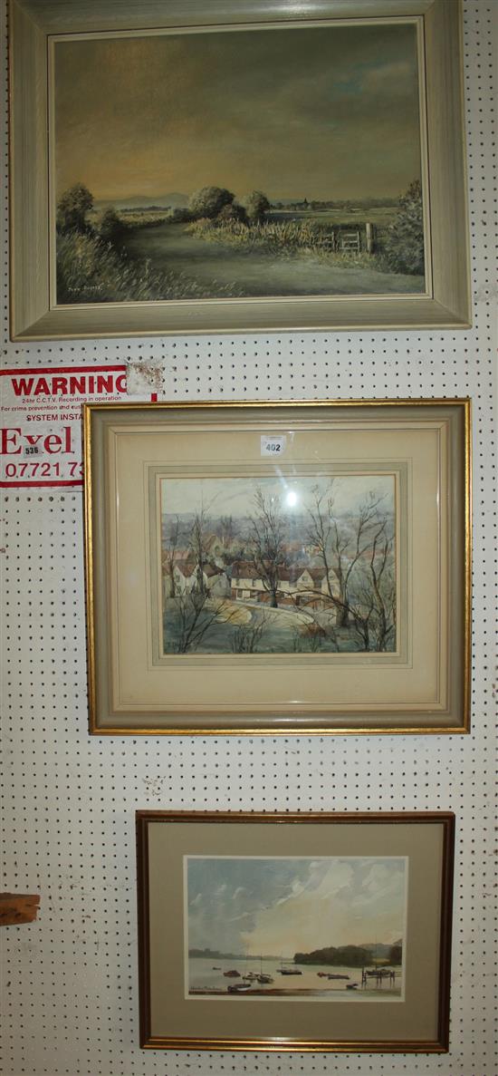 John Rootes, oil on canvas, South Downs landscape, signed and other watercolours(-)